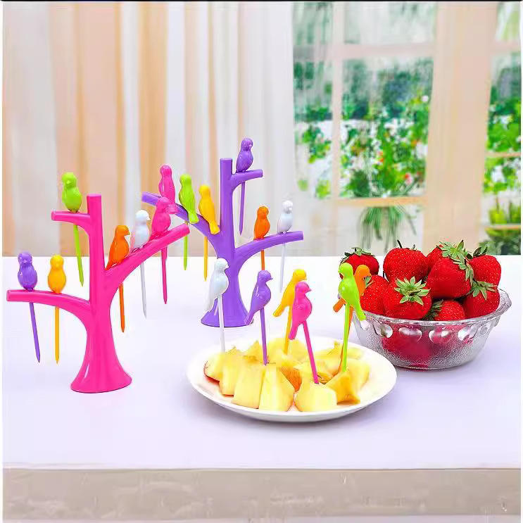 Bird Fruit Fork Set with Tree Stand